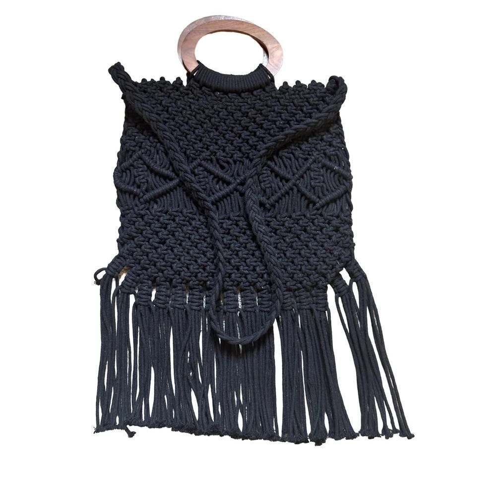 DANIELLE NICOLE Women's Hippie Bohemian Macrame Fringe Crossbody Bag Black